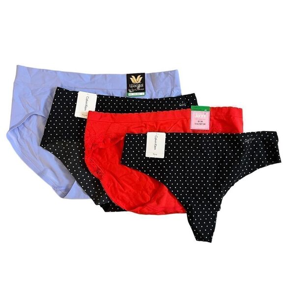 Calvin Klein, Wacoal, Jenni 4 Pair Panty Bundle Hi-Cut Brief Hipster Thong, LG - Picture 1 of 16